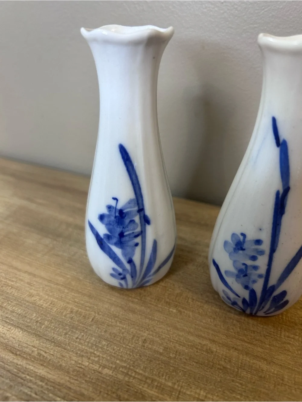 Blue Floral Ceramic Bud Vases - White and Blue
